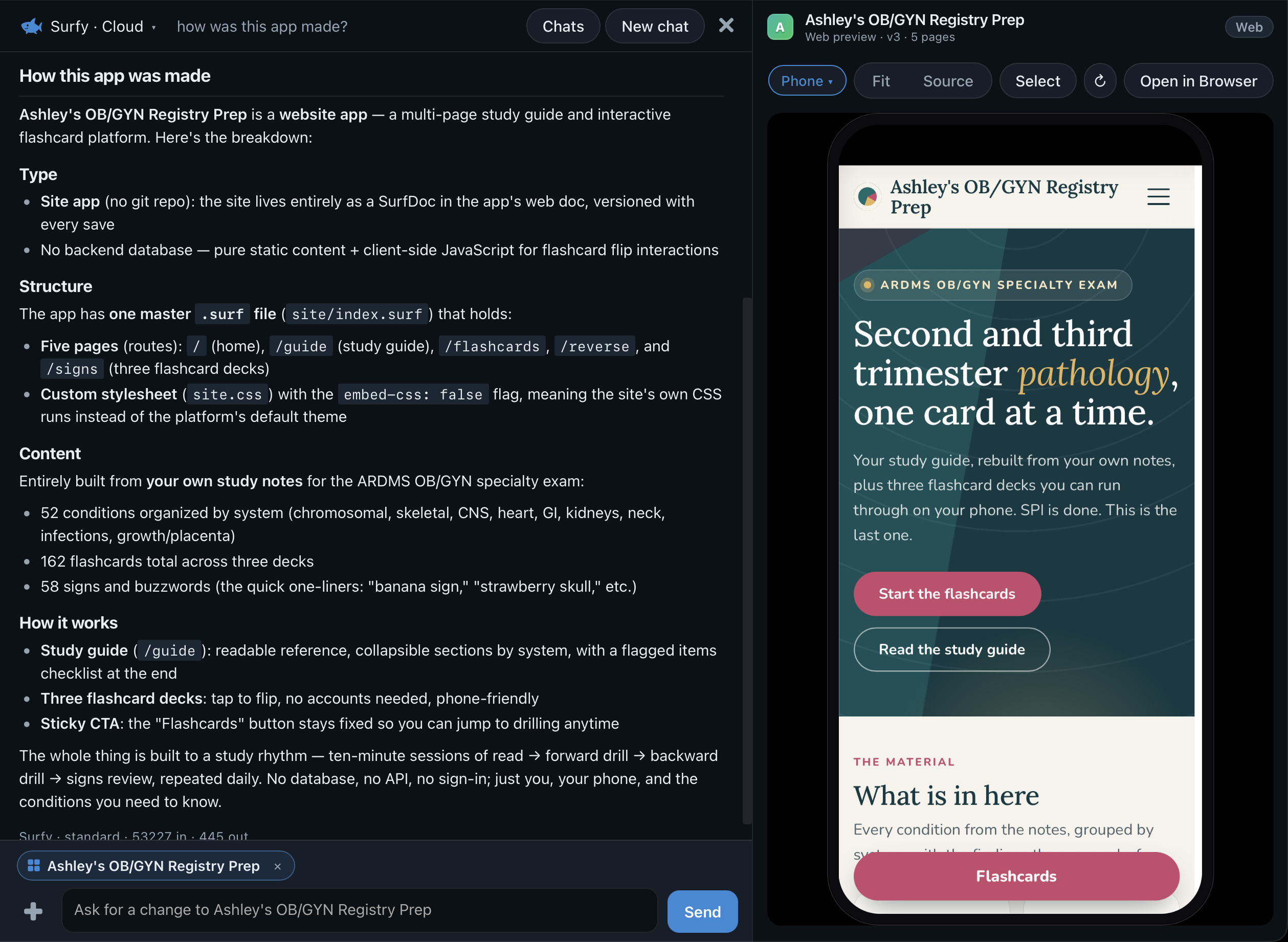 Surfy works beside an app and its phone preview in CloudSurf